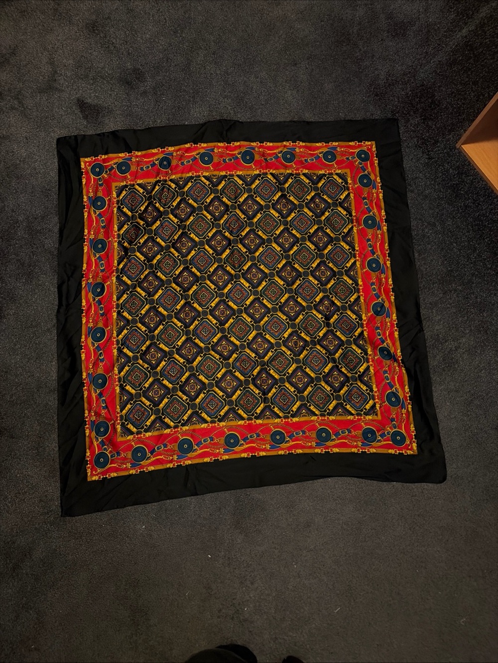 Vintage Multicolor Polyester Scarf 34” X 34”